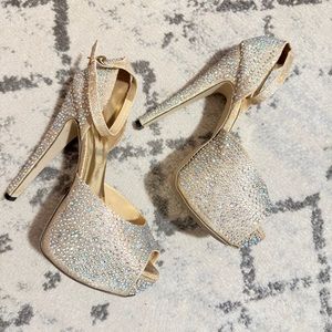 Rhinestone platform pumps